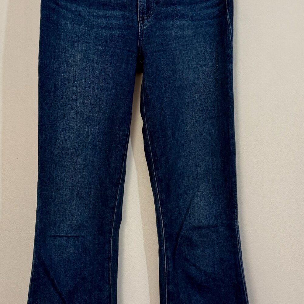 Paige Premium Denim High Rise Laurel Canyon Jeans — Dark Wash Slit Flare (W 24) - Picture 2 of 8